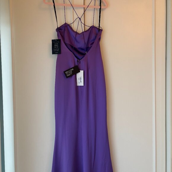 NWT RETROFETE Lucinda Orchid 90s Satin Square Neck Sleeveless Open Back Gown XS - Picture 7 of 7